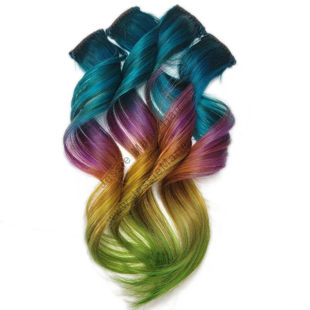 aqua teal blue colored rainbow ombre hair