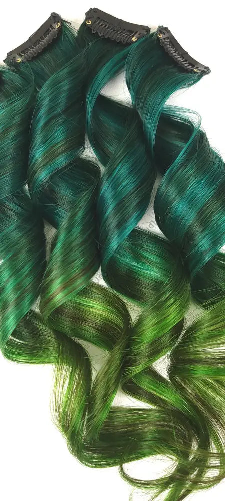 Green clip in Hair Extensions
