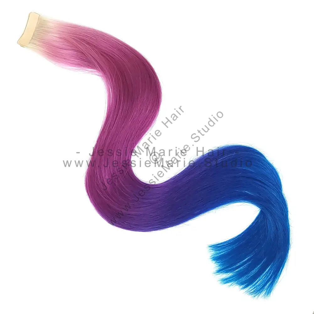 fuchsia purple blue ombre hair with blonde root hairstyle