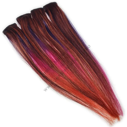 burgundy and copper colored hair with purple, pink and orange ombre