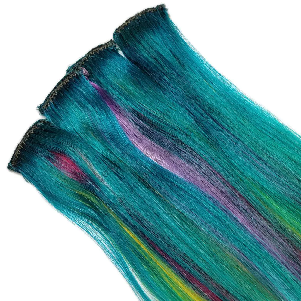 blue clip in rainbow hair extensions