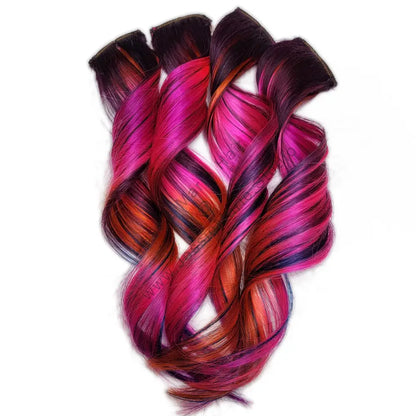 curly pink orange and purple hair