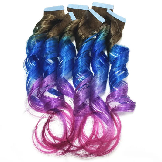 blue to pink ombre tape in remy human hair extensions