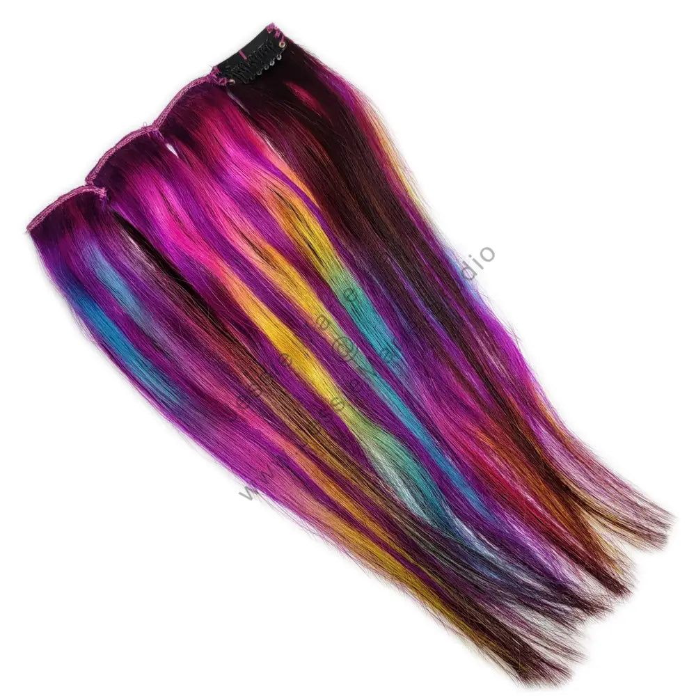 purple rainbow clip in human hair extensions