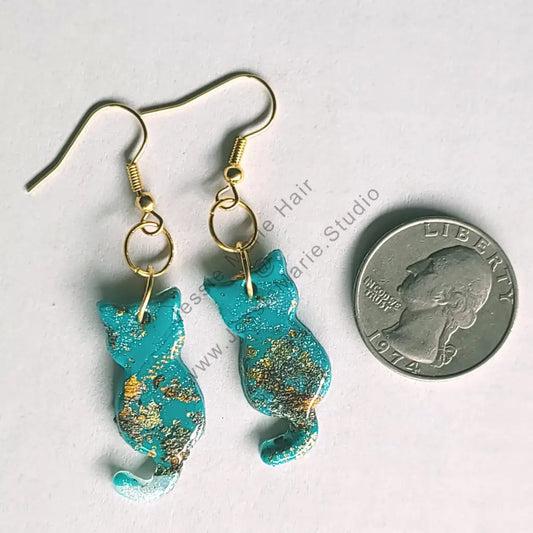 Turquoise Teal Cat Earrings