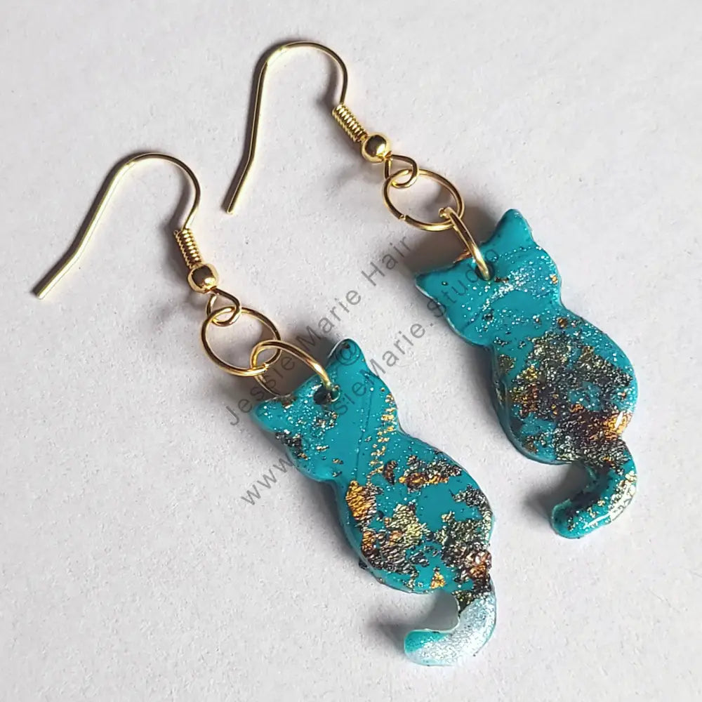 Turquoise Teal Cat Earrings
