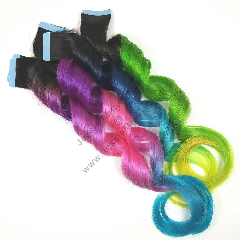 unicorn mermaid colored tape in human hair extensions