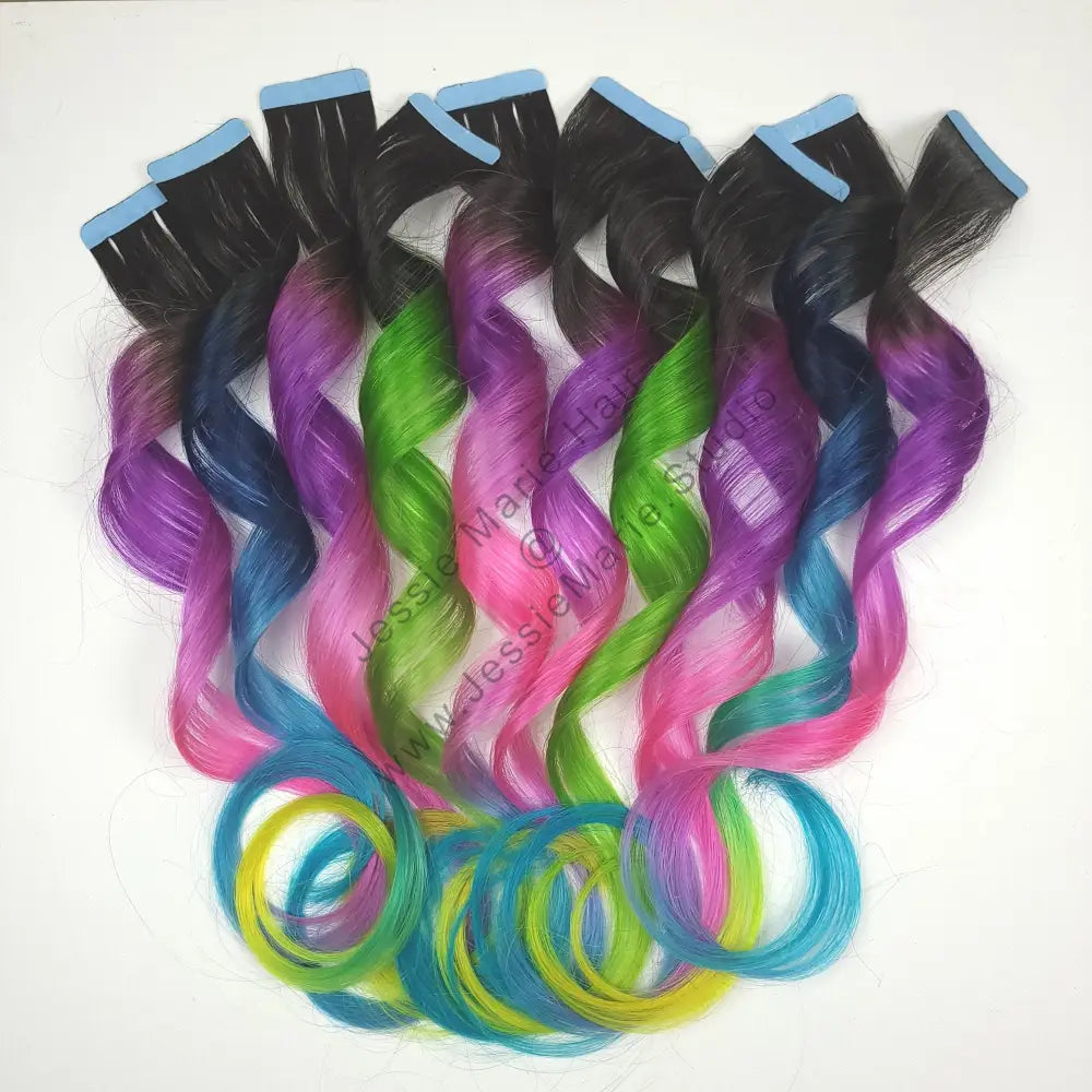 Colorful Rainbow Colored Tape in Human Hair Extensions