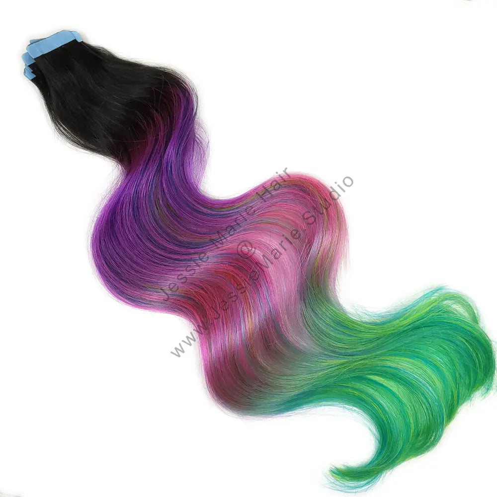 pastel colored tape in human hair extensions