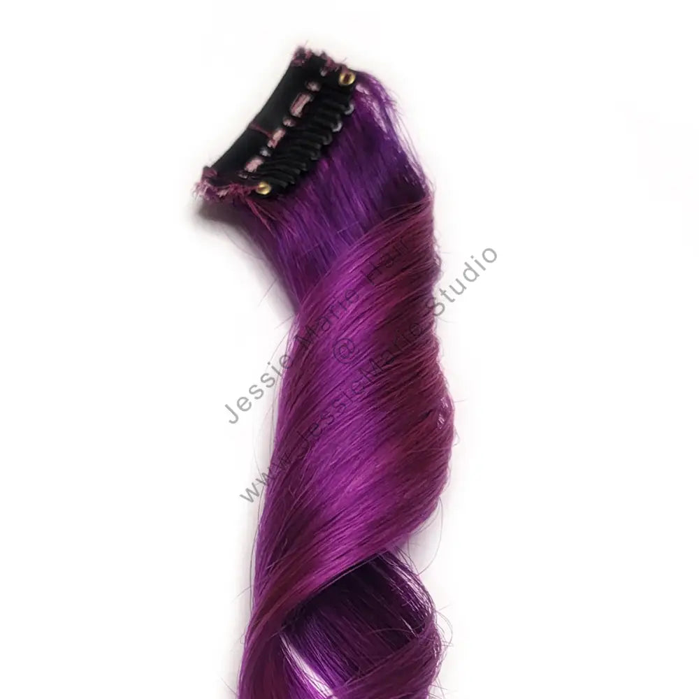 vivid violet rainbow colored clip in human hair extensions