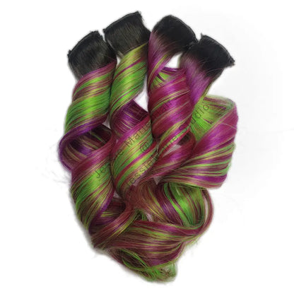 purple and green highlights for black and brown hair with root smudge