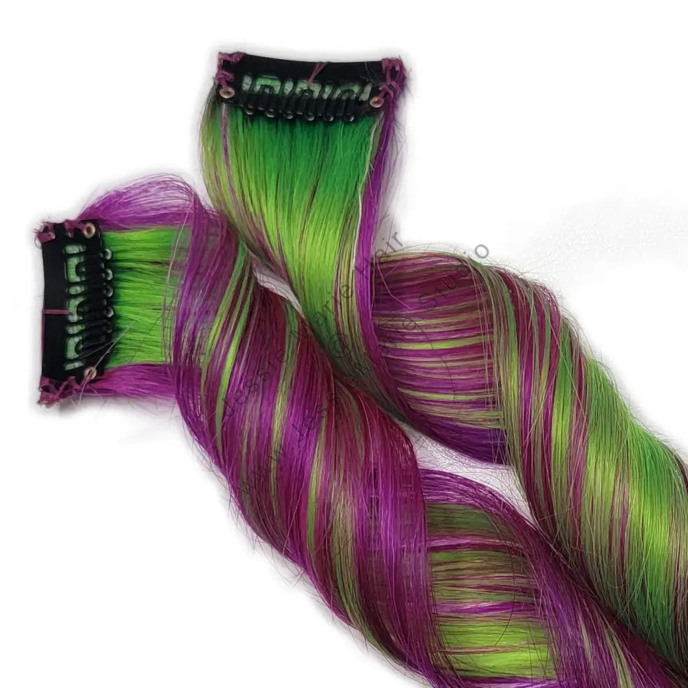 green and purple colored highlights for hair